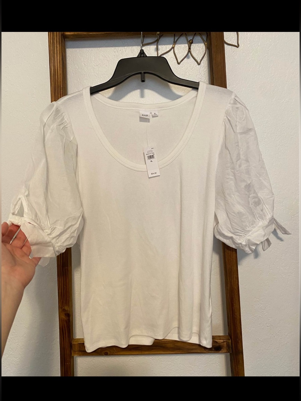 GAP White Puff Sleeve Scoop Neck Top NWT Size XL